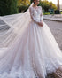 Gorgeous 2020 Lace Wedding Gowns Full Sleeve Sheer Scoop Neckline Bridal Ball Gowns Wedding Dress